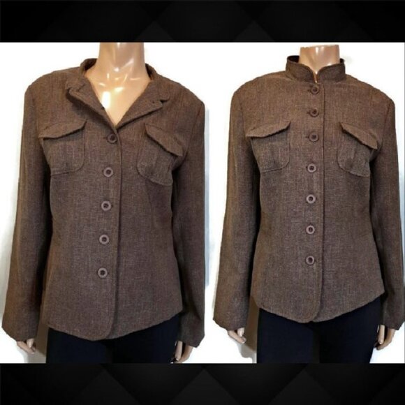 Cleo Blazer Jacket Tweed Flap Pocket Mandarin Fall Winter Business Casual - Picture 12 of 12